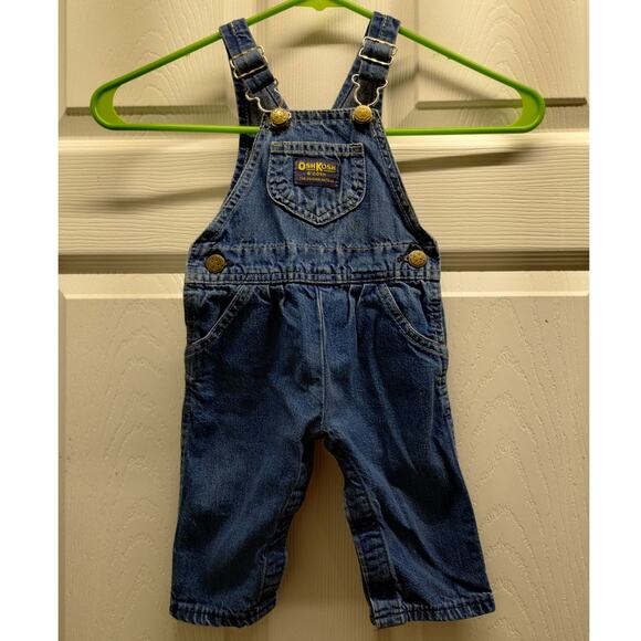 Vintage OshKosh B'Gosh Size 6-9 Mo Made in USA Baby Blue Denim Jean Overalls - Picture 1 of 7